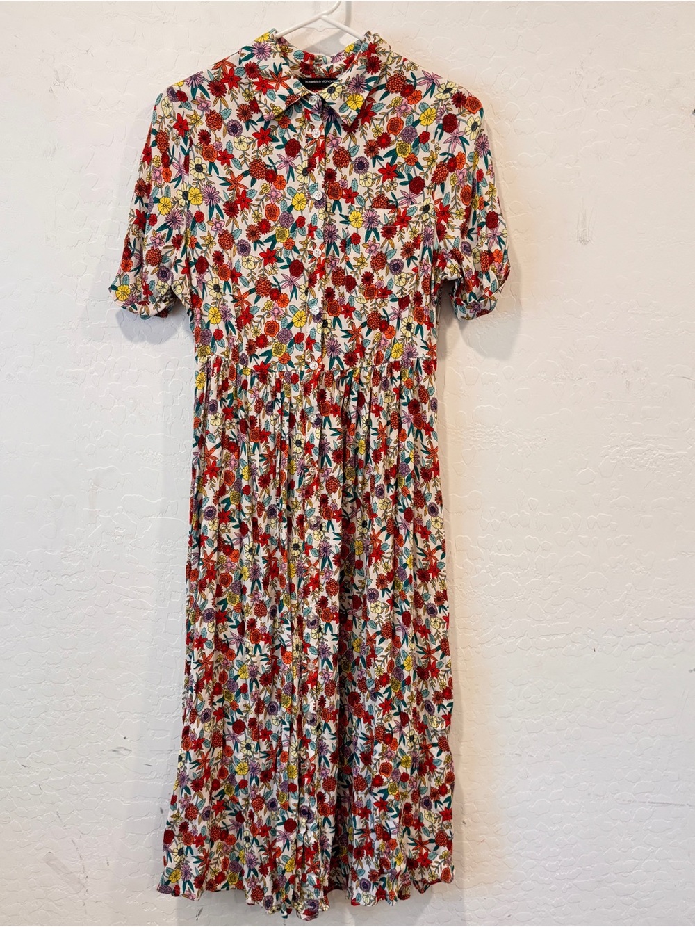 Monoprix Button-Front Colorful Floral Midi Dress Womens 40 8-10 Garden Modest